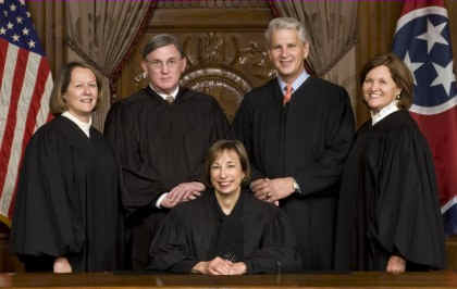 Tennessee Supreme Court Judges: Chief Justice Janice M. Holder, Justice Cornelia A. Clark, Justice Gary R. Wade, Justice William C. Koch, Jr., Justice Sharon G. Lee